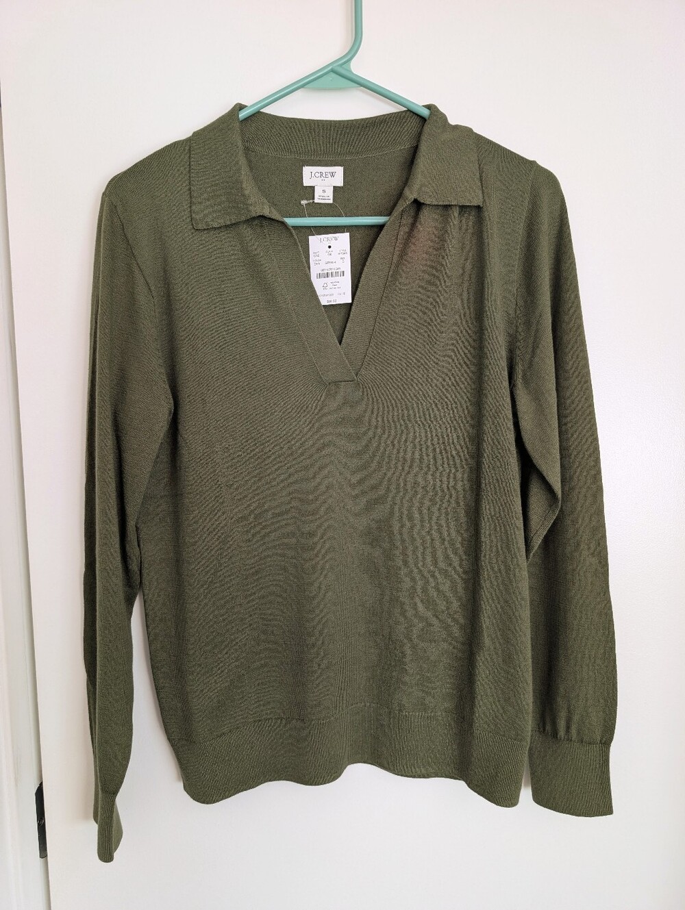 NWT J. Crew Factory Cotton Long Sleeve Open Collar Sweater Green Size Small